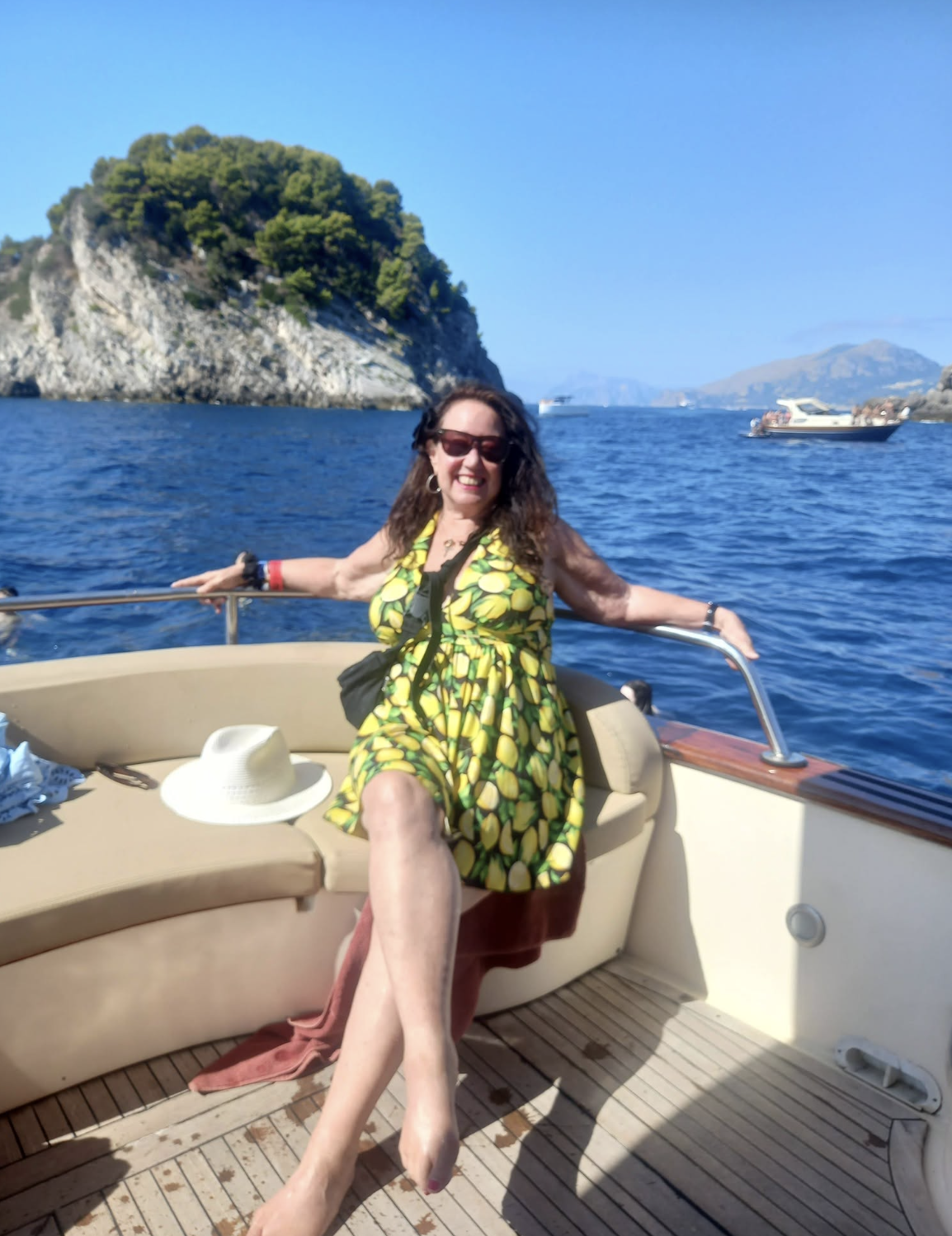 Having the time of my life on a boat cruising from Sorrento to Positano and Amalfi
